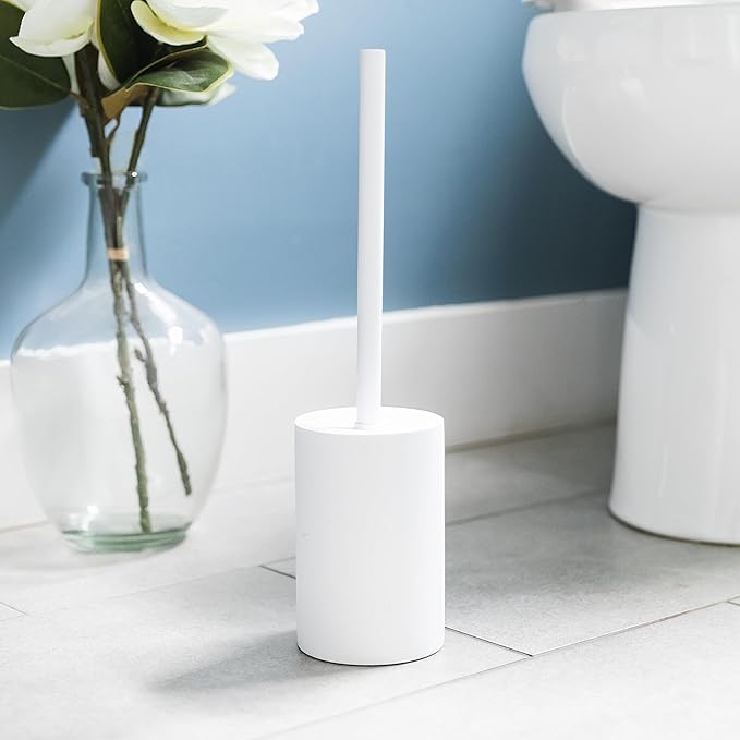 Yew Design Matte White Toilet Bowl Brush for Bathroom with Holder - Bathroom Cleaner Scrubber with Sleek Design, Sturdy, and Durable Bristles