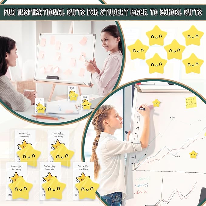 Lincia 24 Sets Smile Face Magnetic Dry Erase Whiteboard Erasers with Motivational Cards and Bags Gifts Bulk for Classroom Prize Teachers