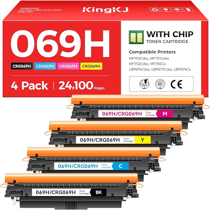 069 069H Toner Cartridge Set High Capacity 4-Pack Compatible for Canon 069H 069 for Color imageclass MF753Cdw MF751Cdw LBP674Cdw LBP674C MF750C LBP673Cdw LBP674Cx MF752Cdw MF756Cx Printers lnk Black