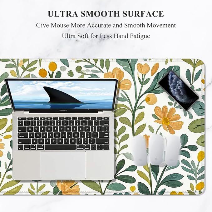 Auhoahsil Desk Mat, Ultra Large Mouse Pad, XXL Gaming Mousepad, Pretty Desk Pad, Big Extended Full Size Desktop Desk Matt for Keyboard, Laptop & Computer, 35.5 x 15.7 in, French Country Flower