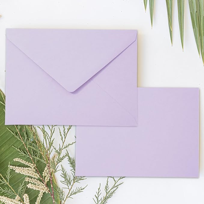 Whaline 50Pcs A7 Invitation Envelopes Set Purple Greeting Card Envelopes V-Flap Envelope Gift Card Sleeves for Mailing Sending Card, 7.3x5.3 Inch
