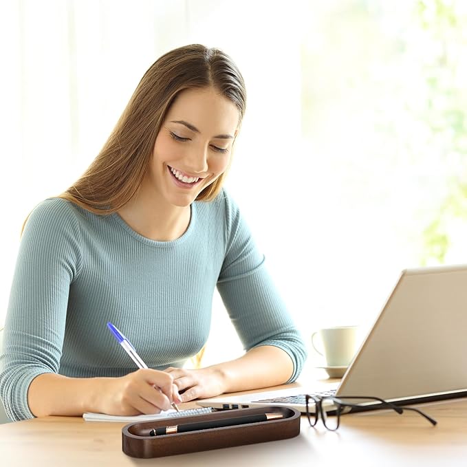 Chunful Set of 2 Black Walnut Pen Tray Wood Pen Holder Wooden Pencil Holder for Desk Multiple Use Desk Writing Stationary Organizer Office School Supplies Storage