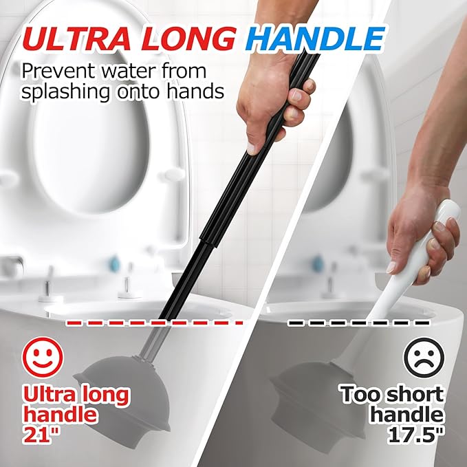 2 in 1 Toilet Plunger and Brush Set, Toilet Bowl Cleaning Combo, Groove Gap Brush, Black