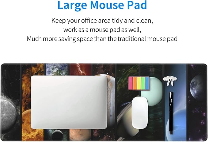 Cosmic Planets Large Mouse Pad, Gaming Desk Mat, XL Keyboard Desk Pad Mat for Desktop, 31.5"x11.8" Non-Slip Base Big Mousepad with Stitched Edges