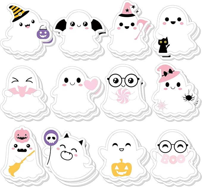 Yinder 24 Pads Cute Sticky Notes Kawaii Fun Animal Sticky Notes Pads Bulk Cartoon Memo Self Adhesive for Veterinary Gift Office School Tab Party Supplies(Ghost)