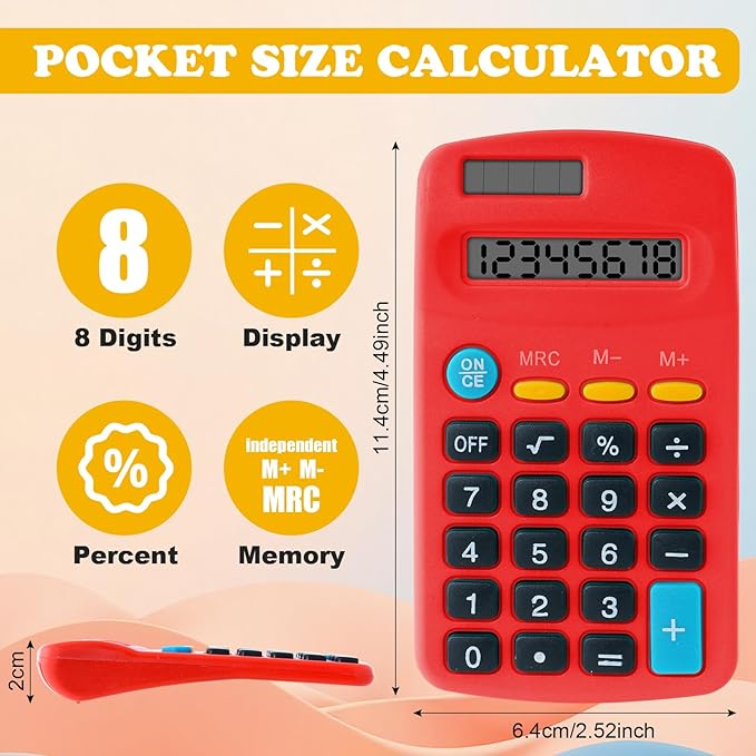 18 Pieces Pocket Calculators,Pocket Mini Calculators,8 Digit Display Basic Calculator,Solar Battery Dual Power Function Calculator for Students Kids Home Office (Multicolor, 18 Pieces)