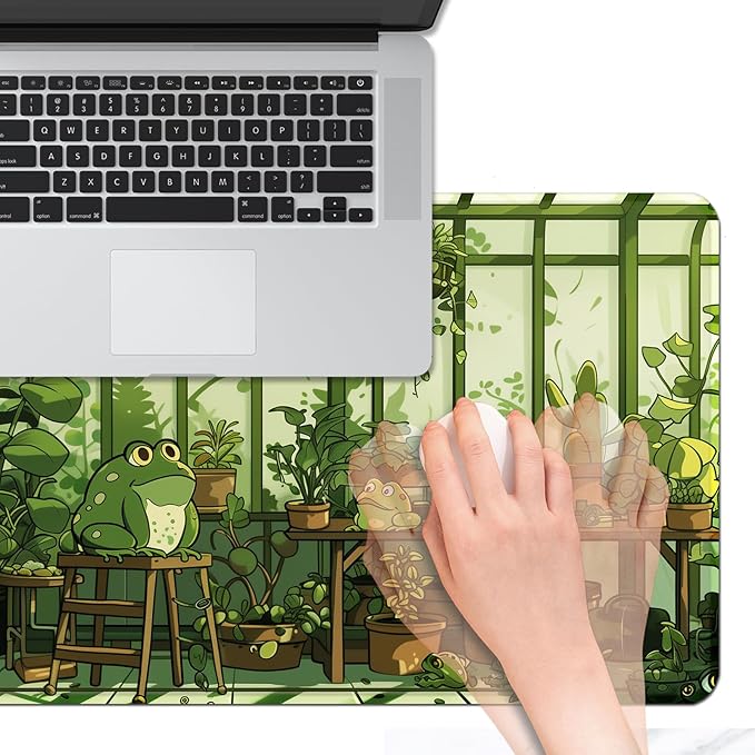 Frog Cute Mousepad 31.5 x 15.7 inch, Large Green Desktop Mat, Waterproof Desk Mat Gaming Mouse Pad, Laptop Pad, Computer Writing Mat for Home Office Desk Decor