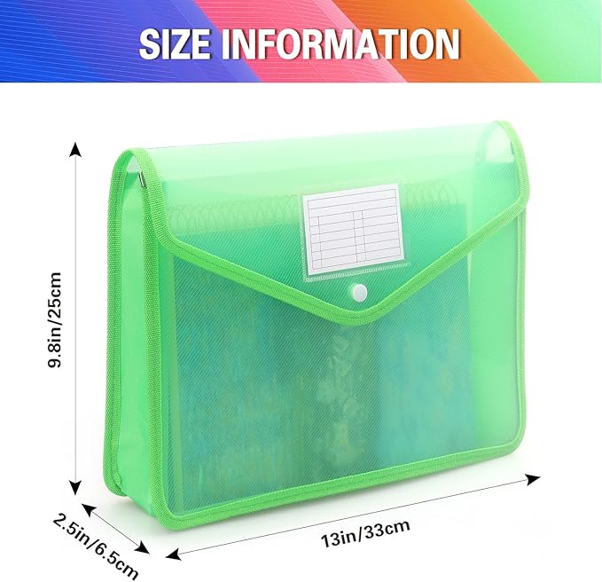 Plastic Expanding File Folder, Transparent envelopes with Snap Closure, No Dividers, Large Capacity, Fit Letter/A4 Size (Green)