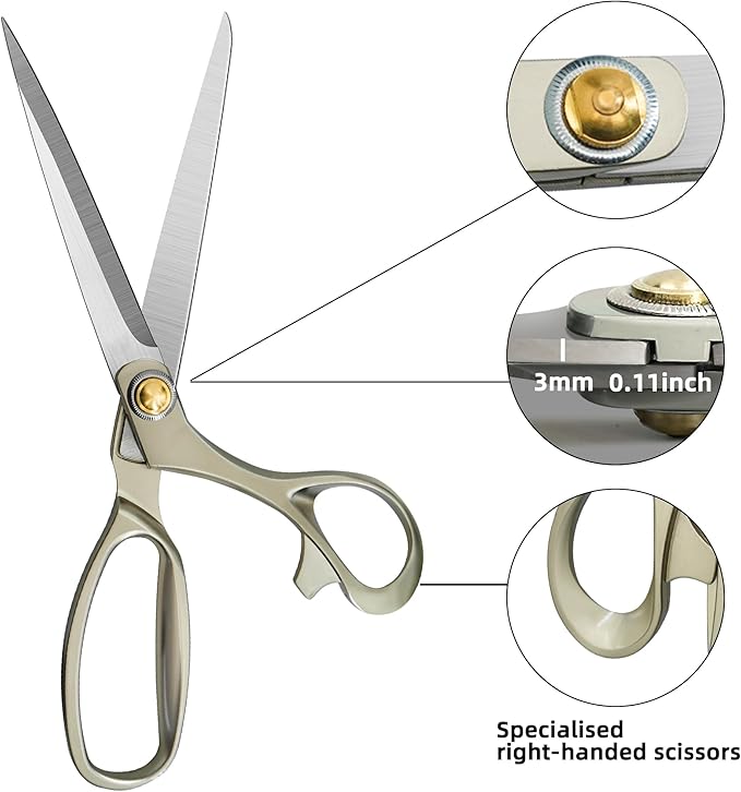 9.5 Inch Sewing Scissors,Heavy Duty Tailor Scissors Shears Ultra Sharp Fabric Scissor Comfort Grip Household Scissor for Cutting Fabric, Leather Raw Materials（Silver）