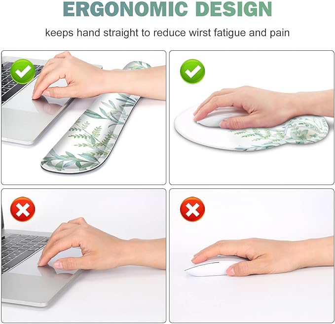 ToLuLu Desk Mat, XXL Large Mouse Pad Wrist Support Set，4 in1 Gaming Mousepad Desk Pad+ Ergonomic Mouse Pad with Wrist Rest + Keyboard Wrist Rest+Coaster for Home Office Computer Table, Green Grass