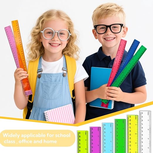 ZOOFOX 110 Pack Plastic Ruler 12 Inch in Bulk, Assorted Color Metric Ruler with Centimeters and Inches, Kids Rulers Bulk for Classroom, Office, Home Supplies