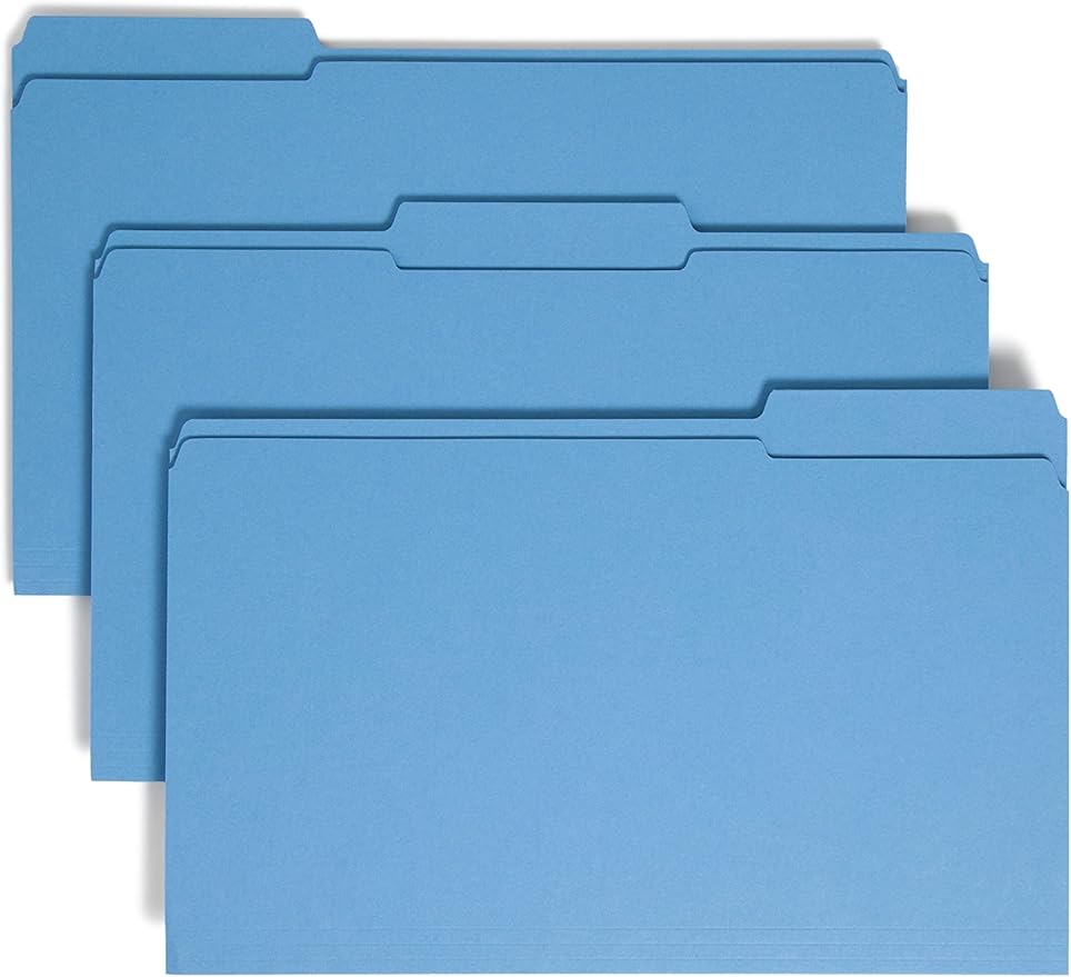 Smead File Folder, Reinforced 1/3-Cut Tab, Legal Size, Blue, 100 per Box (17034)