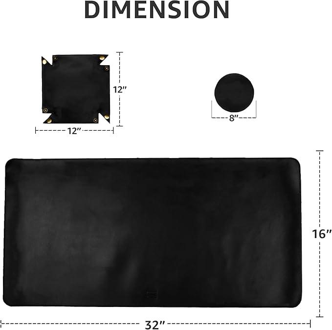 LEATHER VILLAGE -32''X16 Real Leather Desk Mat for Desktop & Laptop, with Leather Tray & Tea Coaster, 3mm Thick Desk Cover-Protector-Blotter- Black Color