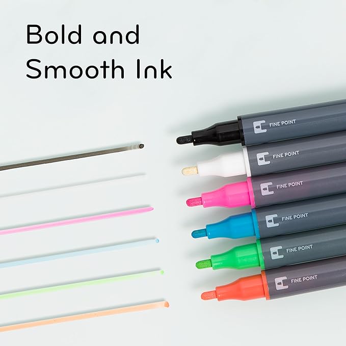 U Brands Fine Tip Liquid Glass Whiteboard Markers with Eraser for Glass Boards, Dry Erase Boards, and Chalk Boards, Assorted Bright Colors, Set of 12