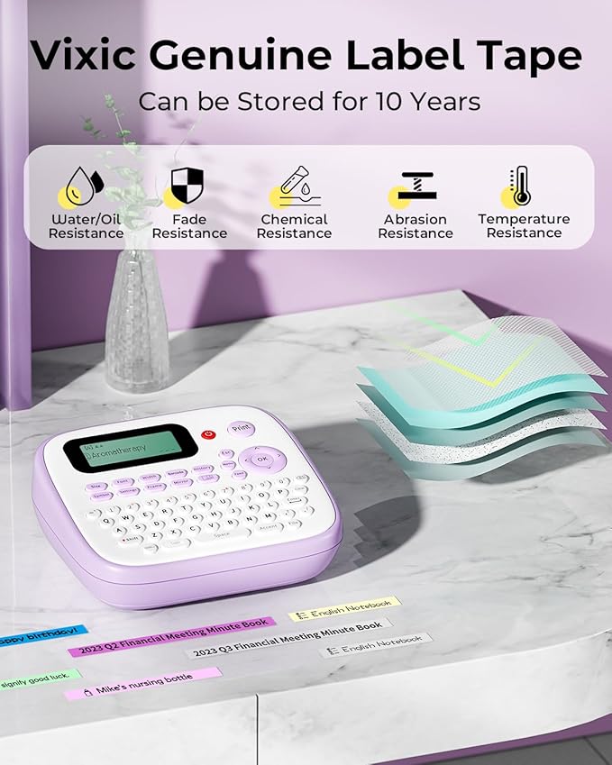 Vixic Label Maker Machine with Tapes, D210S Portable Label Maker, Label Machine with USB-C to Stay Powered, Labeler Features Chain Print to Reduce Label Wastes for Home Kids Items Office Organization