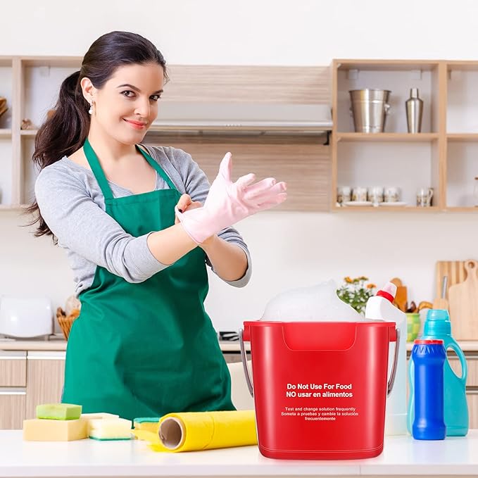 6 Pcs 6 Quart Cleaning Bucket Small Sanitizing Square Bucket Detergent Pail for Home Commercial Restaurant Kitchen Office School(Red)