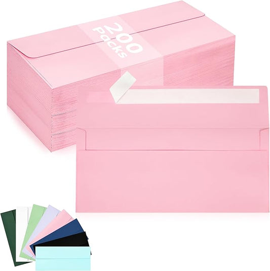 200 Pack #10 Business Envelopes, Pink Standard Envelopes Self Seal, Letter Size Business Mailing Envelopes for Checks Letters Invoices Statements Birthday Graduation Wedding, 4 1/8 x 9 1/2 Inch