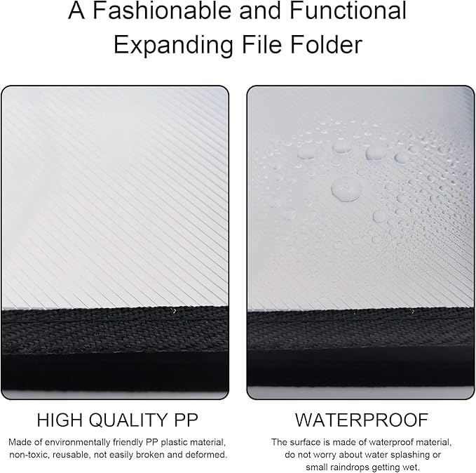 CHEPULA A4 Plastic File Folder Poly Envelope Expanding File Wallet Document Organizer with Snap Closure & Label Pocket Clear Colored Waterproof Accordion File Pouch for Office Home Storage