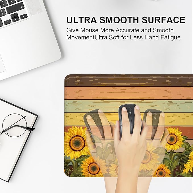 Large Desk Mat, Desk Matt for Desktop, Computer Gaming Mouse Pads, Anti-Slip Rubber Base, Stitched Edges Soft Mat for Desktop Office Home 31.5 x 11.8 Inches (Vintage Sunflower)