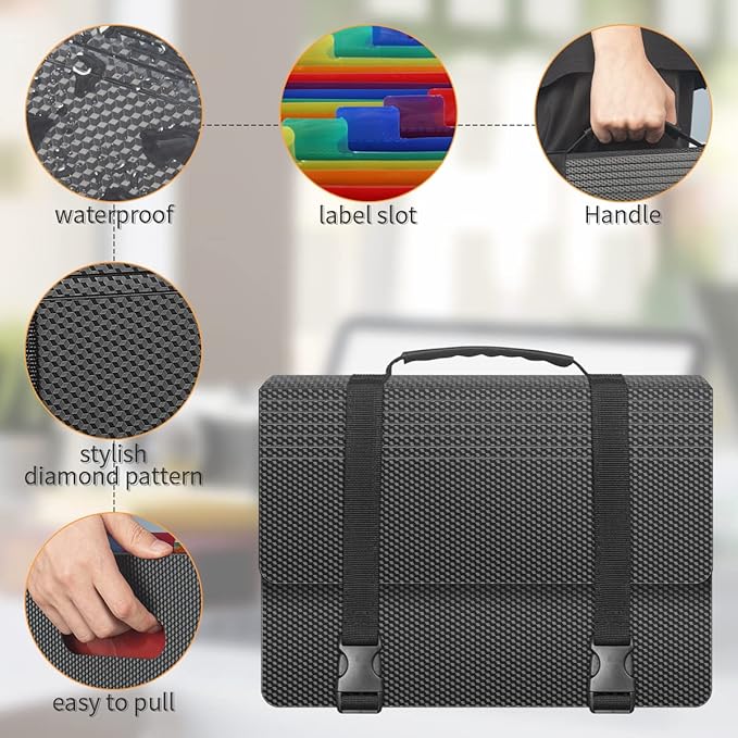 Expanding File Folders,25 Pockets Accordion File Organizer,Expandable Filing Folder with Handle,Portable File Box for Receipt,Bill,Paper,A4/Letter Size,2 Adjustable Straps,Diamond