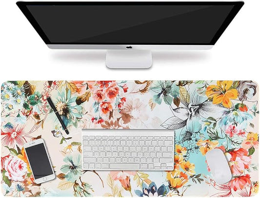 HAOCOO Floral Desk Pad Mat, Computer Desk Matt for Desktop, Large Mouse Pad for Desk, XXL Gaming Mousepad with Non-Slip Base, Waterproof Laptop Keyboard Mat for Office Laptop Women