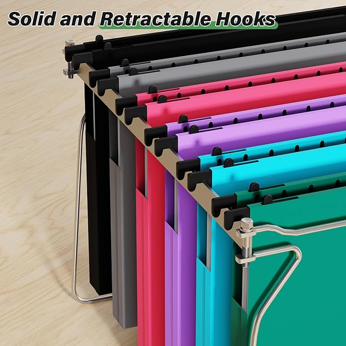 Ansook Extra Capacity Plastic Hanging File Folders,1" Expanding Accordian Pocket,Heavy Duty for Filing Cabinet, Hard and Durable Hang Folders,Insertable Tabs,Letter Size,Assorted Colors- 12 Pack