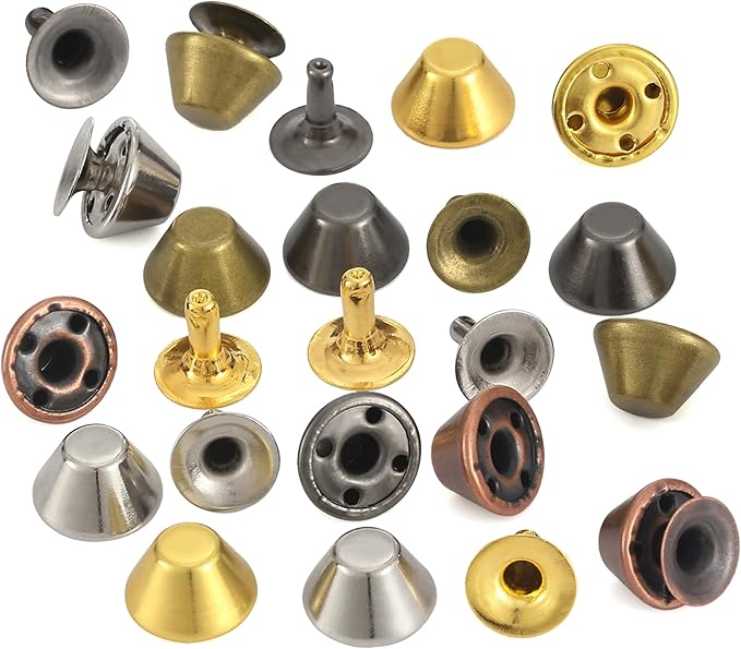 YORANYO 120 Sets 12x7mm Purse Feet for Handbags Barrel Leather Rivets Studs for Clothing Metal Studs and Spikes with Hole Punch and Barrel Rivet Setter for Shoes Bags Belts Dog Collars Leather Craft