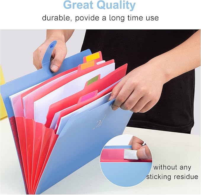 Forvencer Accordion File Organizer, Letter Size, 5 Pocket Expanding File Folder, Cute File Folder with Labels, Portable File Organizer for School Office Supplies, Folders for Documents, Blue