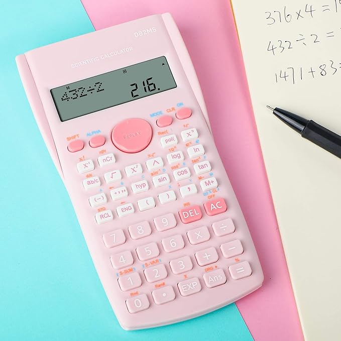 Pink Scientific Calculator, Cute 2-Line Math Calculator for Students, Algebra Geometry Calculator for Middle School, High School & College Supplies