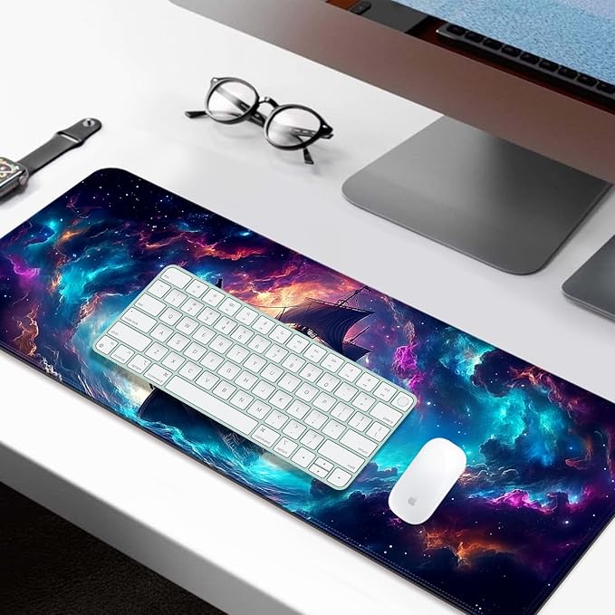 Fantasy Pirate Ship Gaming Desk Mat, Computer Keyboard Large Extended Long Mouse Pad for Office and Home, XL (W01)