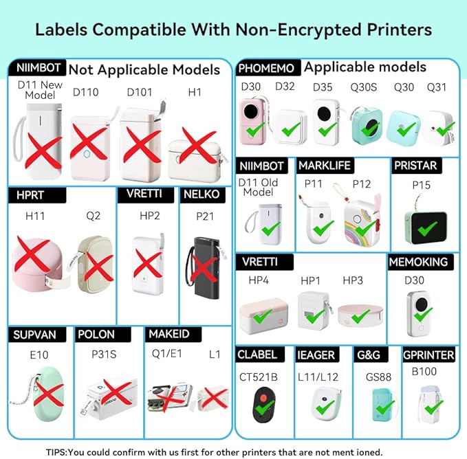 EEBBL D30 P21 Label Maker Tape Refill 12mm×40mm(0.47"x1.57"), Non-encrypted Repalcement Labels, Compatible with Portable Label Thermal Paper Self-Adhesive Printer, 165 Lables/Roll, 10 Rolls Clear