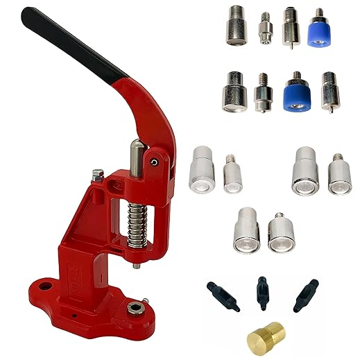 Snaps'N'Rivets Hand Press Kit with 2 Utility Snap Dies and 3 Double Capped Rivet Dies and 3 Hole Punches(Red Press)