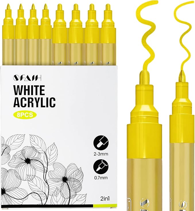 SFAIH Acrylic Gold Paint Pens - 8 Pack 2-3MM Medium Tip & 0.7MM Extra Fine Gold Markers Permanent for Rock, Wood, Metal, Fabric, Plastic, Glass, Ceramic, Diy Crafts, Large Ink Capacity, High Coverage