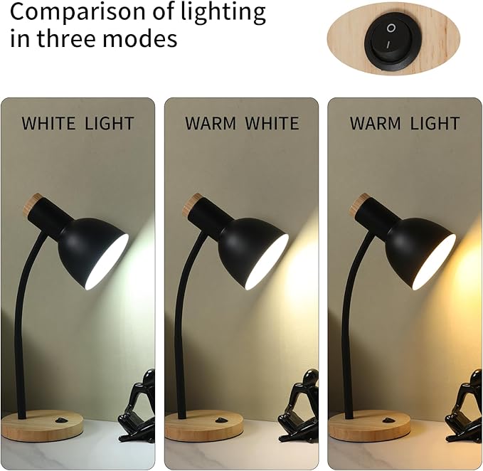 Table Lamp,Wooden Adjustable Desk Lamp,Dorm Lamp&Bedside Lamp for Living Room, Bedroom, Kids Room (Black)