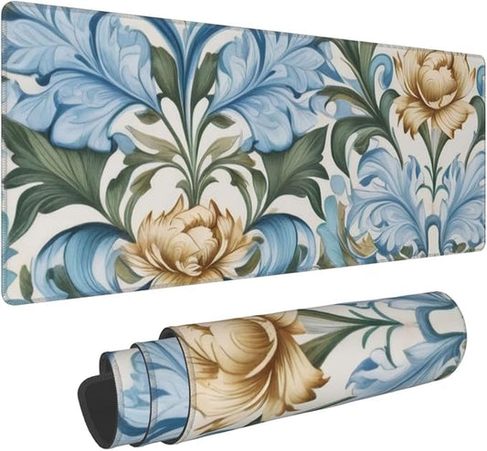 Gaming Mouse Pad, Large Non-Slip Rubber Base Mousepad, Keyboard Mouse Mat, Desk Pad with Stitched Edges, 31.5x11.8inch,Morris Flowers