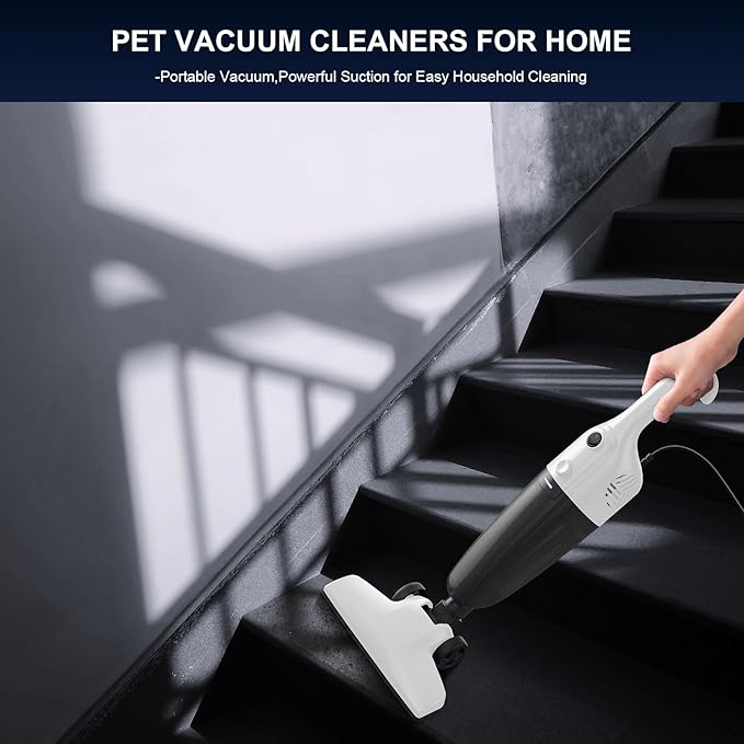 FUNCCUBE Stick Vacuum Cleaner, Corded 2-in-1 Lightweight Vacuum with Powerful Suction, Washable HEPA Filter, Handheld & Upright for Pet Hair, Carpet, Hardwood Floor & Home Cleaning – White MC607C