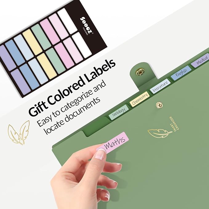 Sooez Aesthetic 8 Pocket Accordion File Organizer, Pastels Expanding File Folder for Important Document with Labels, Portable Receipt Bill Paper Organizer for Office School Supplies, Letter Size Beige