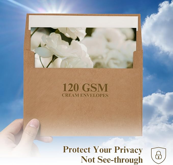 A2 Brown Kraft Envelopes 100 Pack, Goefun 4.375 x 5.75 Printable Greeting Card Envelopes Self Seal for Card Making, Photos, Invitations, Weddings, Graduation, Baby Shower, 120 GSM