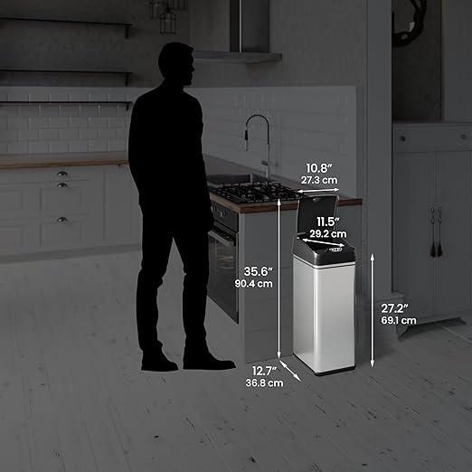 iTouchless 13 Gallon and 2.5 Gal Sensor Kitchen Trash Can with Lid and Bathroom Trashcan Combo Set, Stainless Steel Garbage Recycling Bins with Odor Filter for Home Office Garage Bedroom Living Room