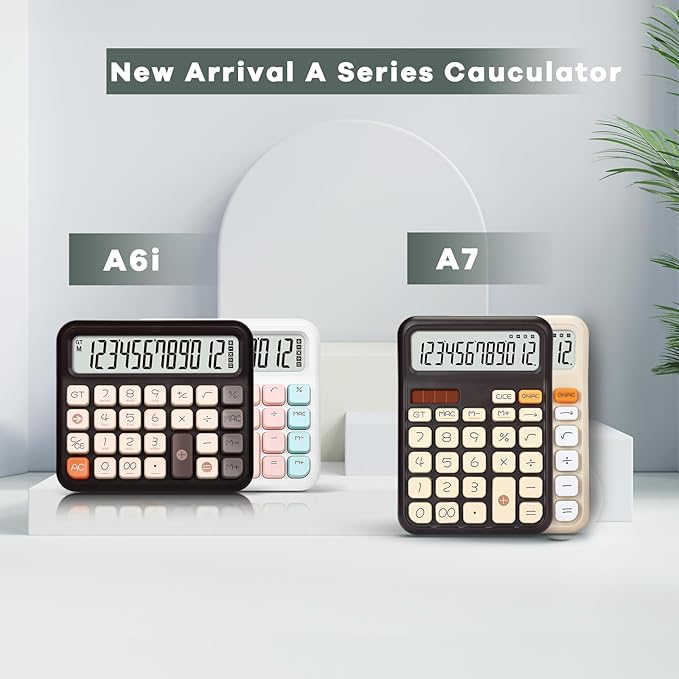 Pendancy Calculators Desktop, Basic 4 Function Handheld Desk Calculator with Solar Battery Dual Power, 12 Digit Large LCD Display Big Button for Office School Home Use (Brown)