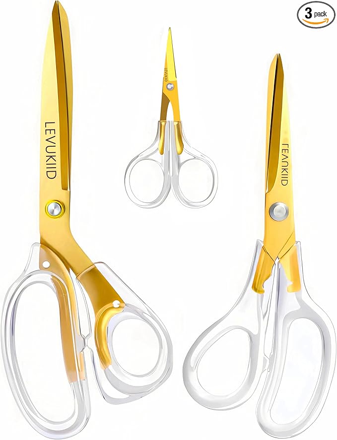 All-Purpose Fabric Scissors - 9 Inch All Purpose Scissors for Adults, Clear Handle, Ideal for Fabric Crafts, Tailor's Shears, Crafting & Office & kitchen/Gold