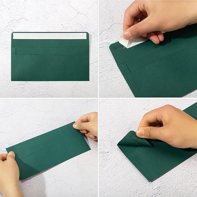 100 Pack Colorful #10 Business Envelopes Self Seal Standard Envelopes for Office Checks, Business, Letter Mailing Invoices, 4.13 x 9.49 Inches (Dark Green)