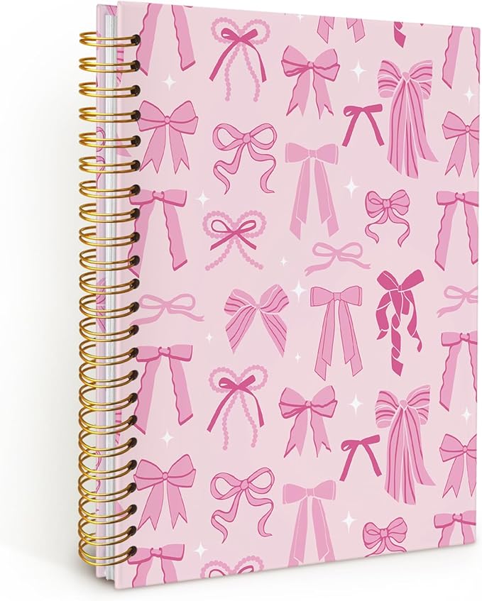 Pink Cute Notebook, Girly Preppy Trendy Coquette Pink Bow Journal, Aesthetic Notebooks for Women, Hardcover Notebooks 5.5x8.3
