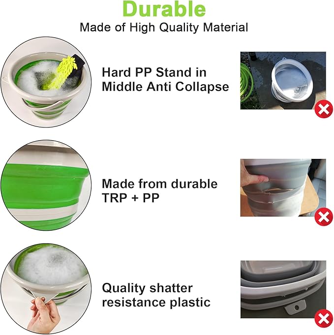 Collapsible Bucket with Handle - 10L (2.6 Gallon) Portable Water Bucket for Car Wash Household Cleaning,for Outdoor Garden Camping Fishing Car Wash Space Saving- Green