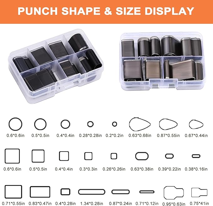 25 Pieces Leather Hole Punch Tool, Multiple Shapes Hole Punch Set for Belts, Leather Cutting Dies Kit for Handmade DIY Crafts, Hollow Punch Cutter Tool with Storage Case & Mat
