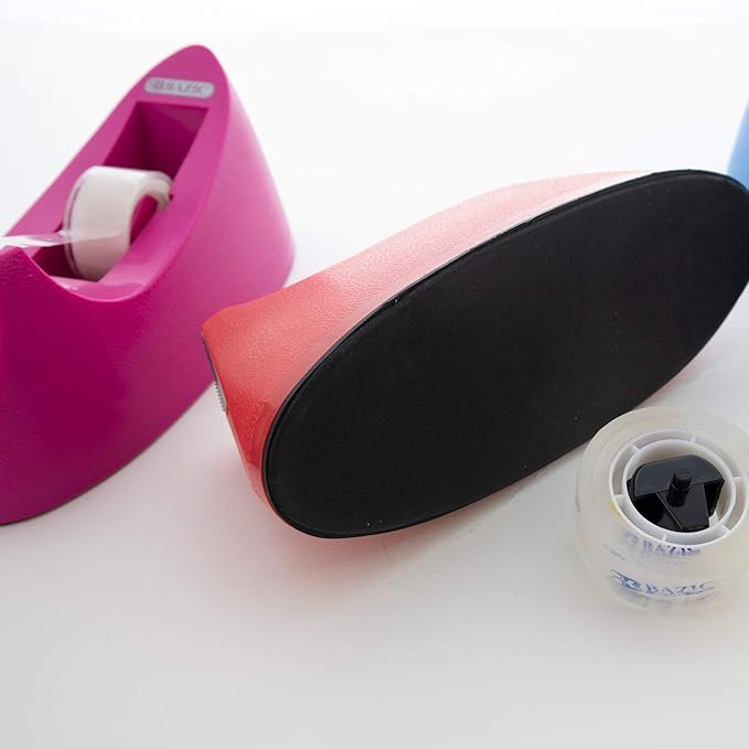 BAZIC Desktop Tape Dispenser w/Tape Refill 3/4" x 250", 1" Core Weighted Non-Skid Base, Sharpe Blade Tapes Holder, Blue Color, 1-Pack
