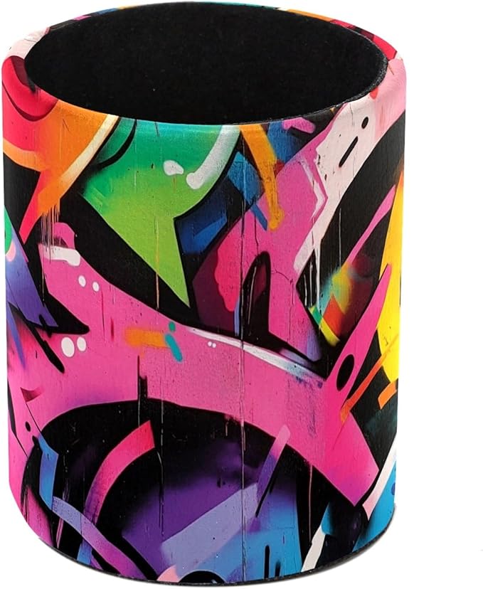 Leather Pen Holder for Desk Cartoon Graffiti Pencil Cup Desktop Organizer Makeup Brush Holders Office Supplies for Home, Kids & School