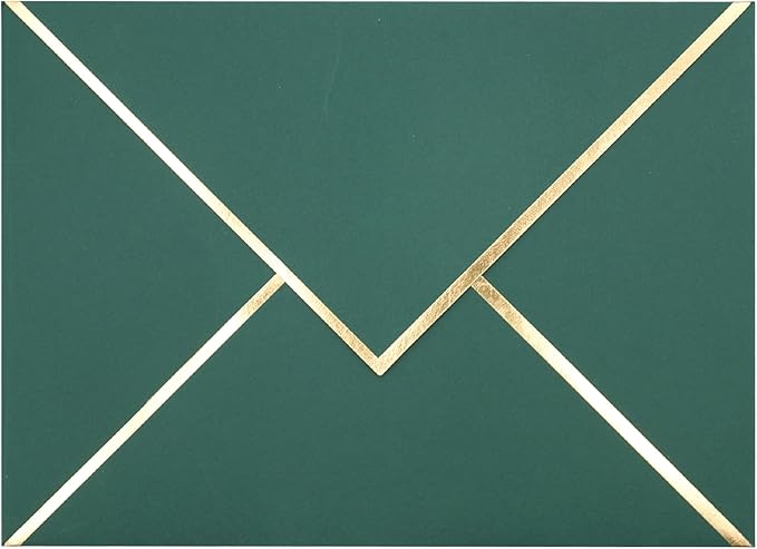 A7 Envelopes - V Flap Foil Border Luxury Mailing Envelopes for 5" x 7" Cards - for Wedding, Invitations, Baby Shower, Photos, Graduation, Birthday, Bridal Shower - 5.25" x 7.25" (Dark Green, 50 Pack)