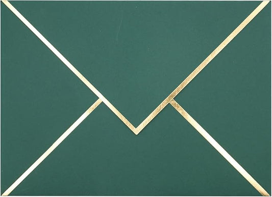A7 Envelopes - V Flap Foil Border Luxury Mailing Envelopes for 5" x 7" Cards - for Wedding, Invitations, Baby Shower, Photos, Graduation, Birthday, Bridal Shower - 5.25" x 7.25" (Dark Green, 50 Pack)