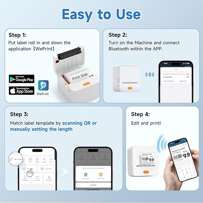 Label Maker Machine with Tape P1 2 Inch Thermal Printer Portable Bluetooth Shipping Label Printer Sticker Maker Labeling Machine Home Office School Business Use Rechargeable White